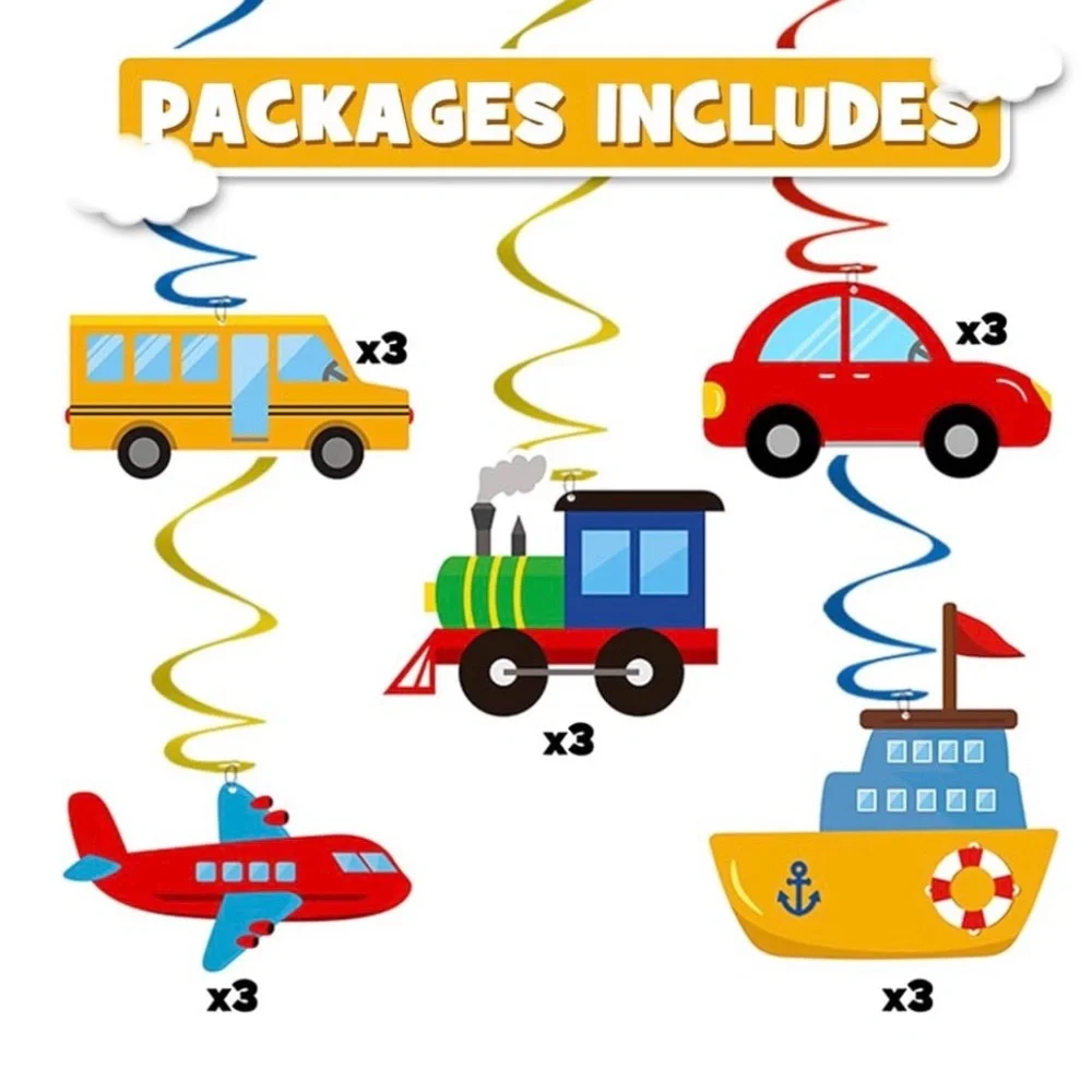 30PCS Transportation Birthday Party Hanging Swirl Decorations Car Theme Birthday
